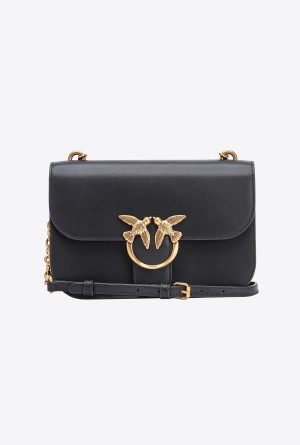 BLACK-ANTIQUE GOLD Pinko Classic Love Bag Bell in leather | MYNZX28132