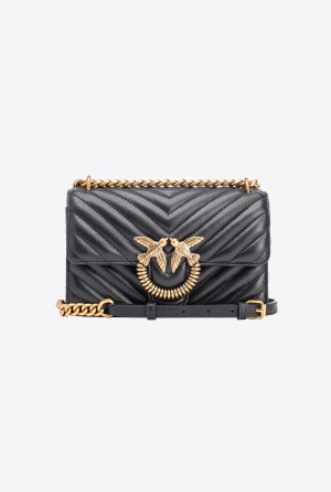 BLACK-ANTIQUE GOLD Pinko Mini Love Bag One Chevron Jewel | GMYEC58529