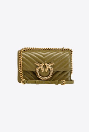 FIR GREEN-ANTIQUE GOLD Pinko Mini Love Bag One Chevron Jewel | MMYFT24583