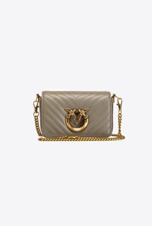 WALNUT-ANTIQUE GOLD Pinko Micro Love Bag Click Chevron | GMYEC27902